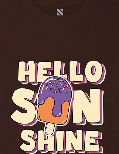 Nusyl Girl's Brown Hello Sun Shine Text Printed Regular Fit T-Shirt