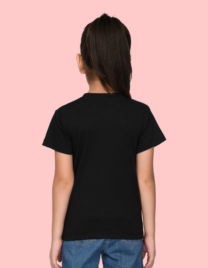 Nusyl Girl's Black Eiffel Tower & Text Printed Regular Fit T-Shirt