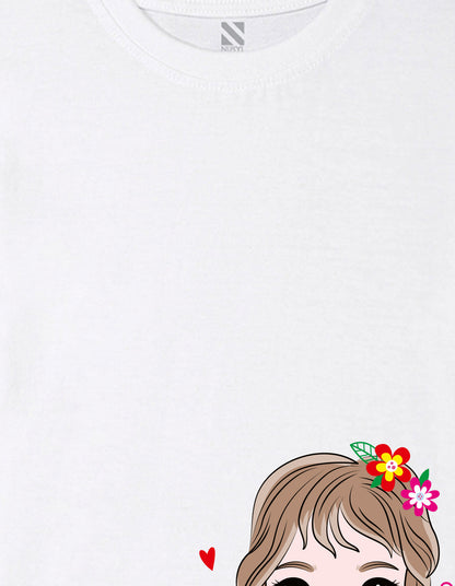 Nusyl Girl's White Cute Girl & Text Printed Regular Fit T-Shirt
