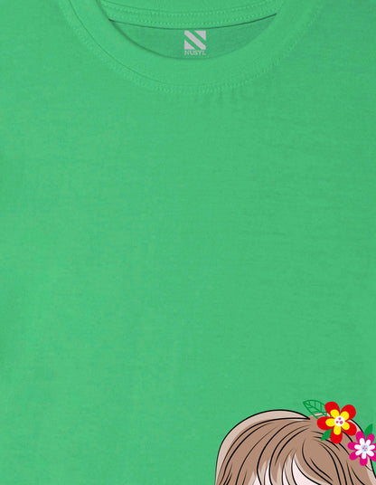 Nusyl Girl's Green Cute Girl & Text Printed Regular Fit T-Shirt