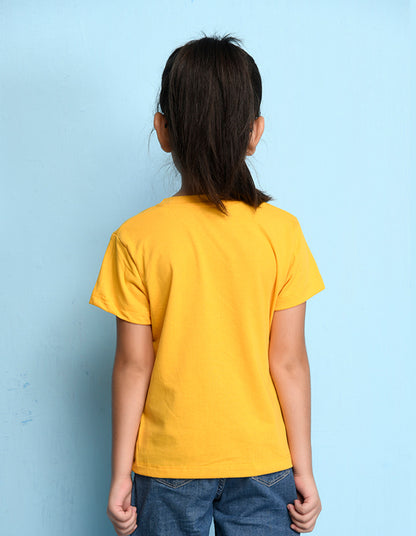 Nusyl Girl's Yellow Cute cat Printed Regular Fit T-Shirt