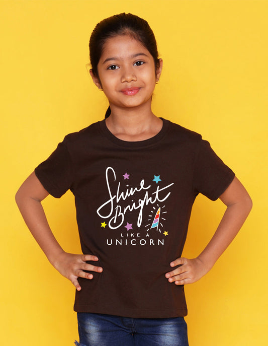Nusyl Girl's Brown Shine Bright Text Printed Regular Fit T-Shirt