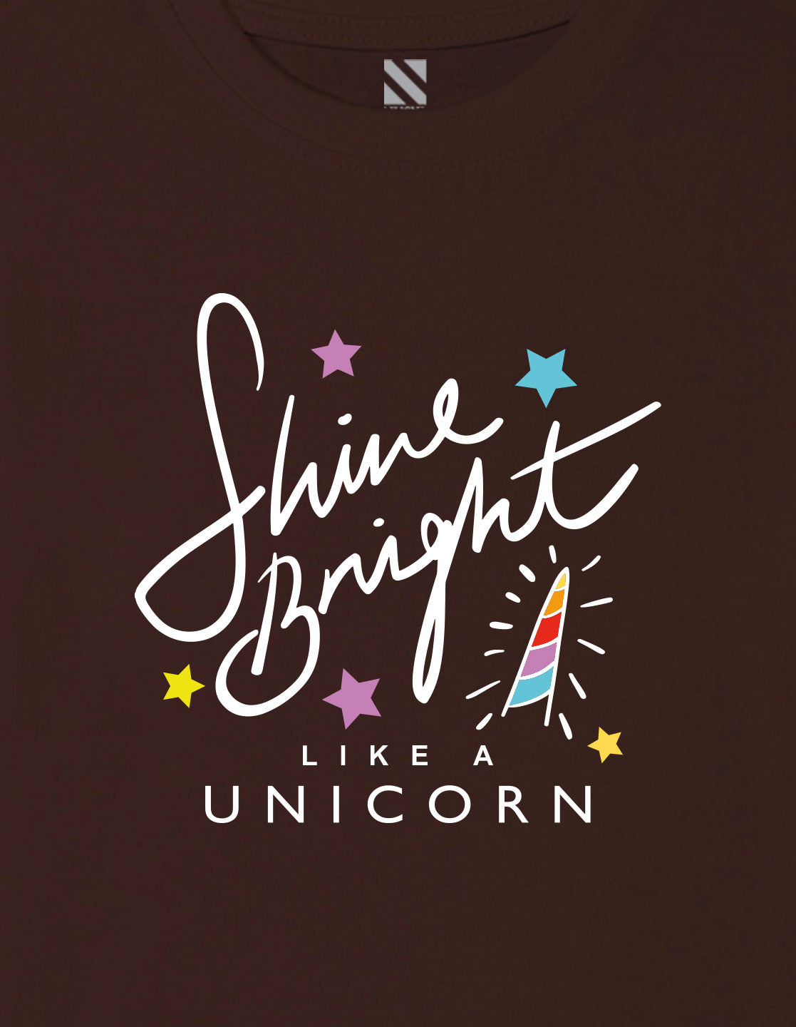 Nusyl Girl's Brown Shine Bright Text Printed Regular Fit T-Shirt