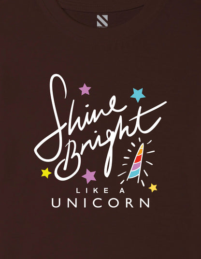 Nusyl Girl's Brown Shine Bright Text Printed Regular Fit T-Shirt