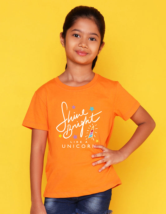 Nusyl Girl's Orange Shine Bright Text Printed Regular Fit T-Shirt