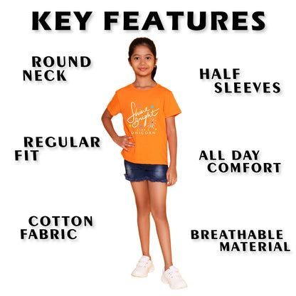 Nusyl Girl's Orange Shine Bright Text Printed Regular Fit T-Shirt