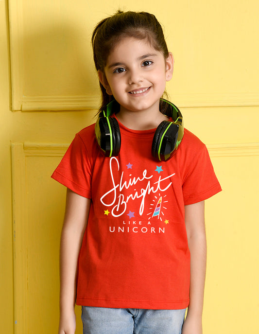 Nusyl Girl's Red Shine Bright Text Printed Regular Fit T-Shirt