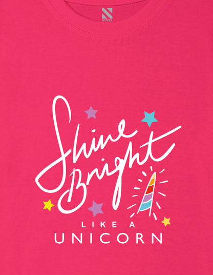 Nusyl Girl's Hot Pink Shine Bright Text Printed Regular Fit T-Shirt
