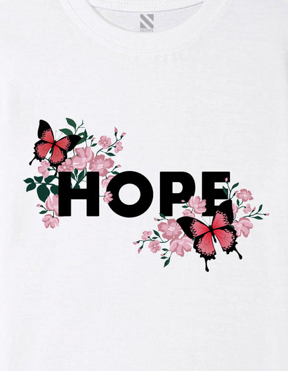 Nusyl Girl's White Butterfly & Hope Text Printed Regular Fit T-Shirt