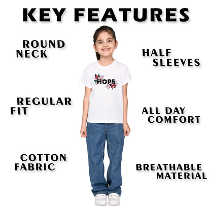 Nusyl Girl's White Butterfly & Hope Text Printed Regular Fit T-Shirt