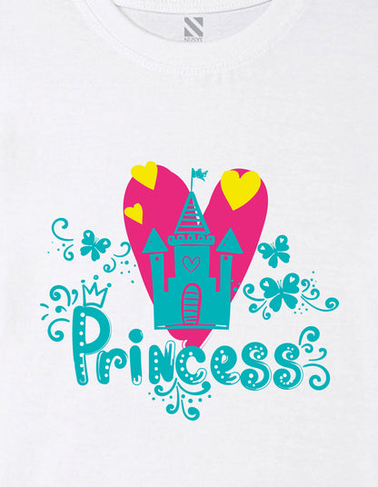 Nusyl Girl's White Princess Text Printed Regular Fit T-Shirt