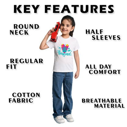 Nusyl Girl's White Princess Text Printed Regular Fit T-Shirt