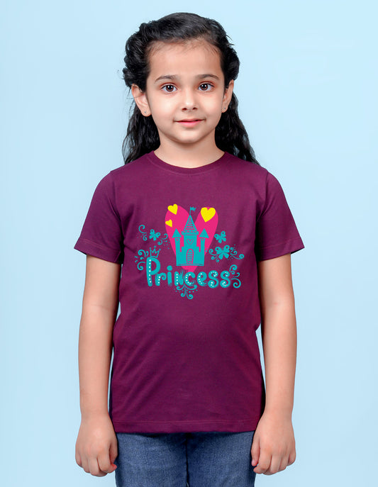 Nusyl Girl's Wine Princess Text Printed Regular Fit T-Shirt