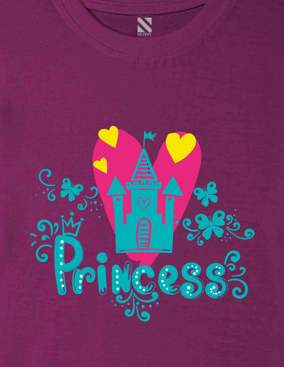 Nusyl Girl's Wine Princess Text Printed Regular Fit T-Shirt
