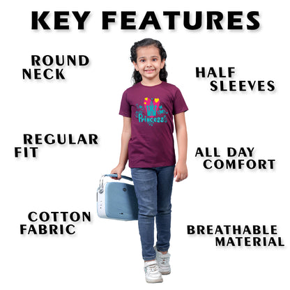 Nusyl Girl's Wine Princess Text Printed Regular Fit T-Shirt