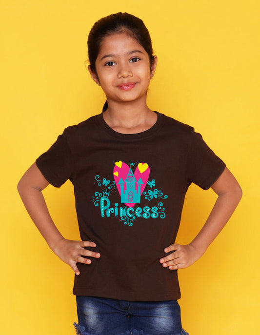 Nusyl Girl's Brown Princess Text Printed Regular Fit T-Shirt