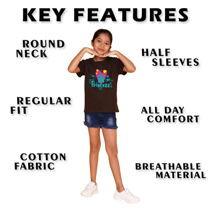 Nusyl Girl's Brown Princess Text Printed Regular Fit T-Shirt
