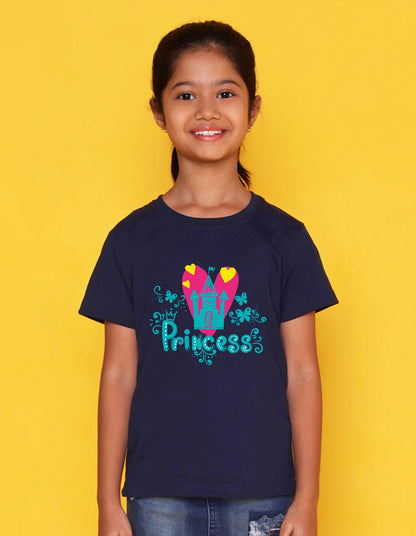 Nusyl Girl's Navy Blue Princess Text Printed Regular Fit T-Shirt