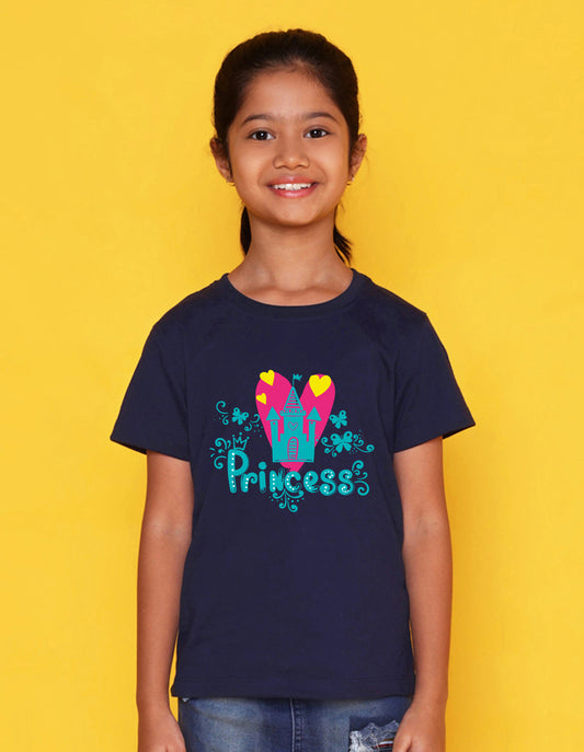 Nusyl Girl's Navy Blue Princess Text Printed Regular Fit T-Shirt