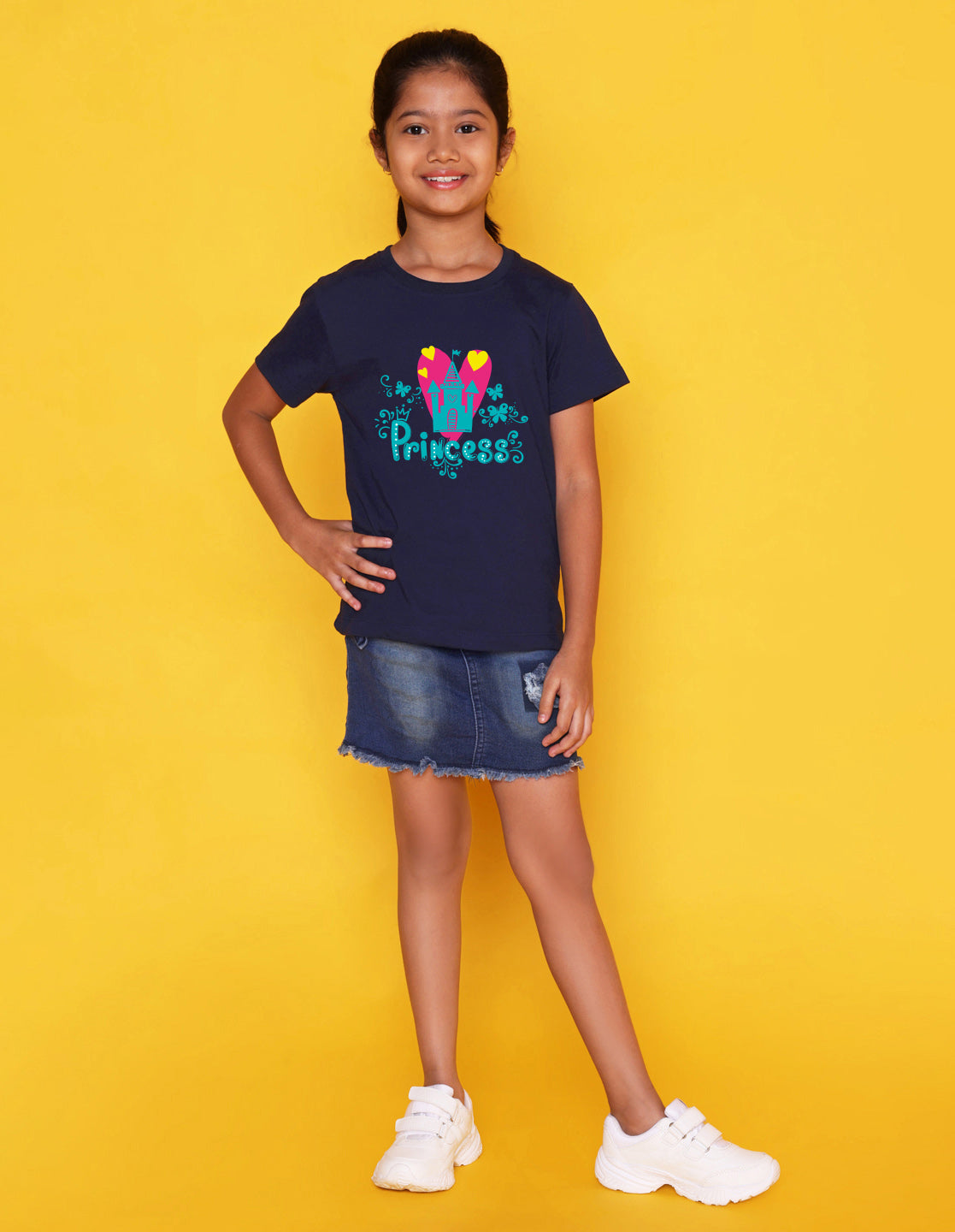 Nusyl Girl's Navy Blue Princess Text Printed Regular Fit T-Shirt