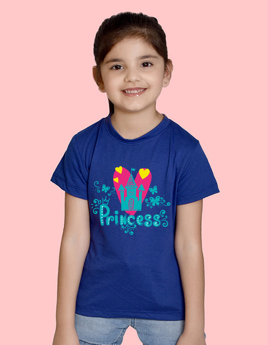 Nusyl Girl's Royal Blue Princess Text Printed Regular Fit T-Shirt