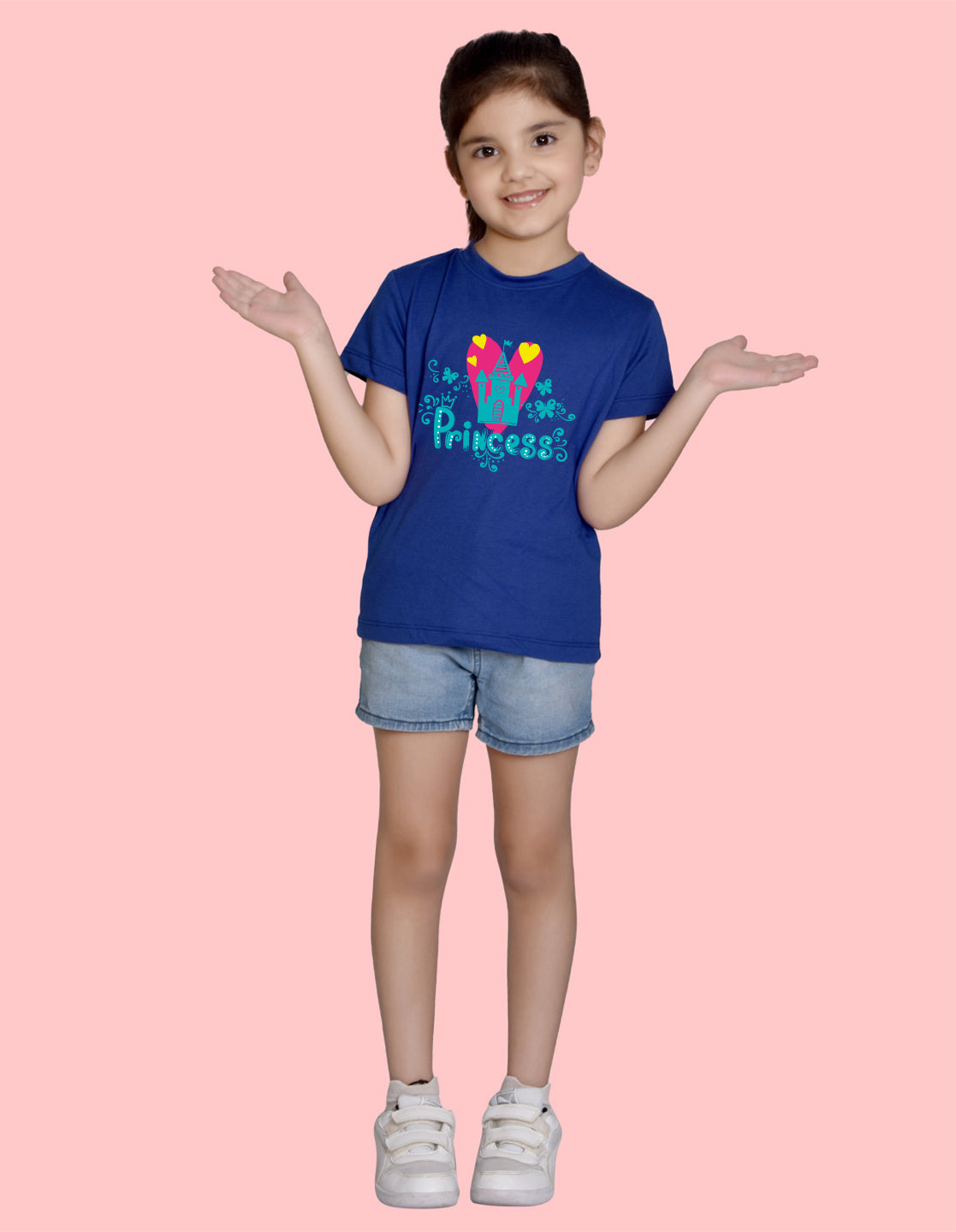 Nusyl Girl's Royal Blue Princess Text Printed Regular Fit T-Shirt