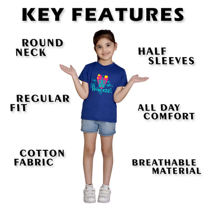 Nusyl Girl's Royal Blue Princess Text Printed Regular Fit T-Shirt