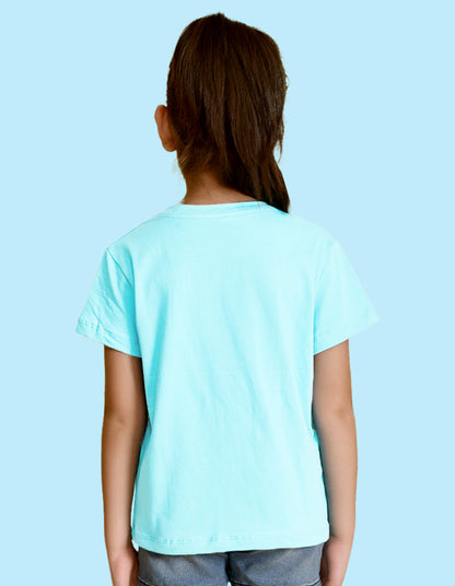 Nusyl Girl's Sky Blue Panda Printed Regular Fit T-Shirt