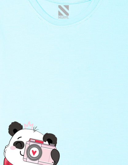 Nusyl Girl's Sky Blue Panda Printed Regular Fit T-Shirt