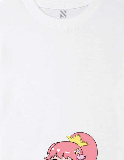 Nusyl Girl's White Flamingo Cute Girl Printed Regular Fit T-Shirt