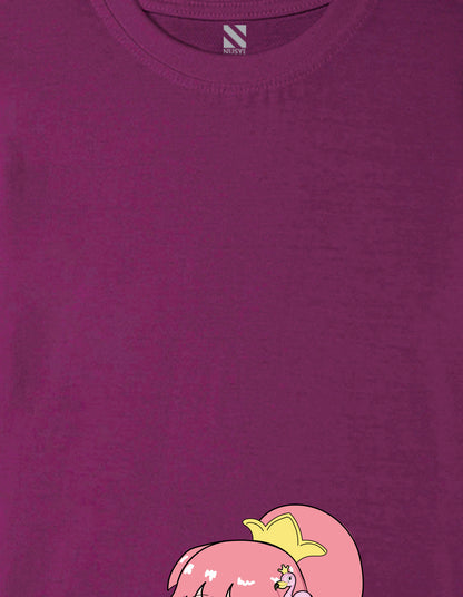 Nusyl Girl's Wine Flamingo Cute Girl Printed Regular Fit T-Shirt