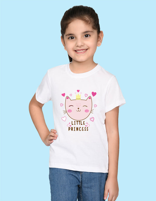 Nusyl Girl's White Little Princess Text Printed Regular Fit T-Shirt