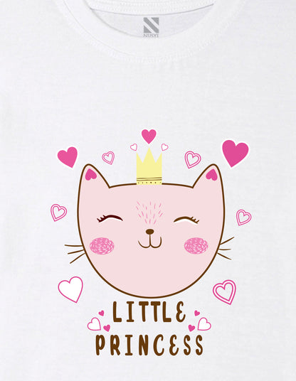Nusyl Girl's White Little Princess Text Printed Regular Fit T-Shirt