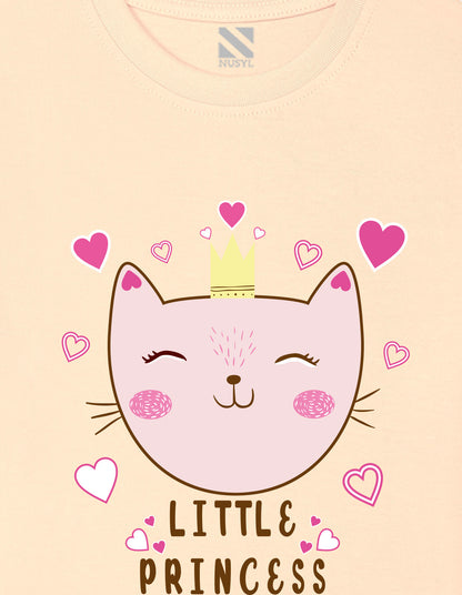 Nusyl Girl's Beige Little Princess Text Printed Regular Fit T-Shirt