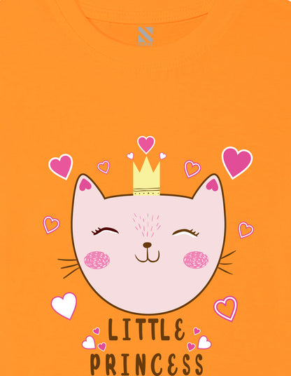Nusyl Girl's Orange Little Princess Text Printed Regular Fit T-Shirt