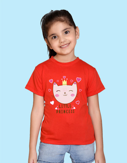 Nusyl Girl's Red Little Princess Text Printed Regular Fit T-Shirt