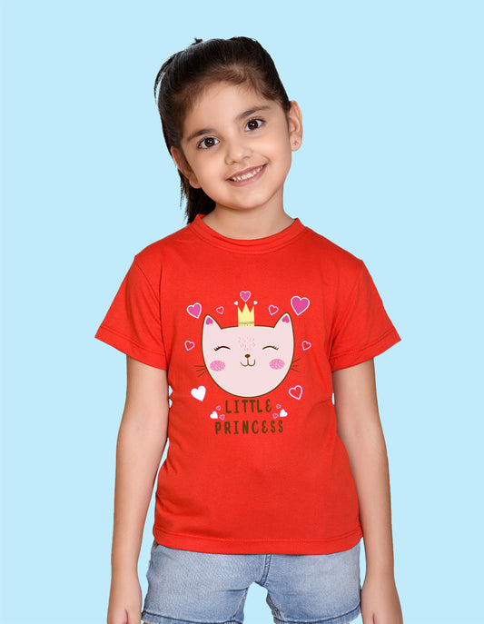 Nusyl Girl's Red Little Princess Text Printed Regular Fit T-Shirt