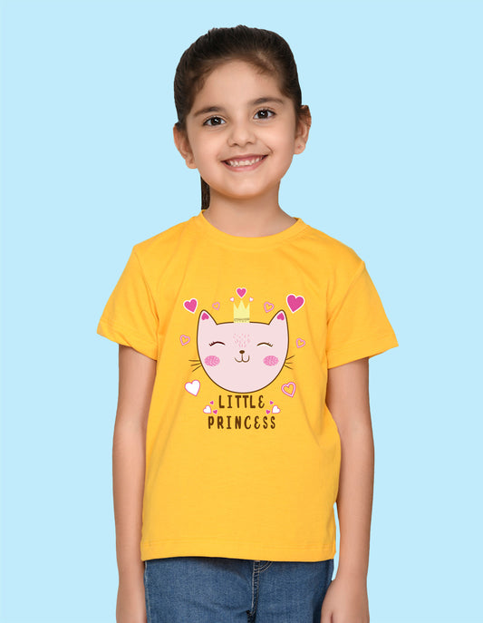 Nusyl Girl's Yellow Little Princess Text Printed Regular Fit T-Shirt
