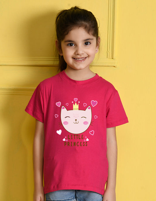 Nusyl Girl's Hot Pink Little Princess Text Printed Regular Fit T-Shirt