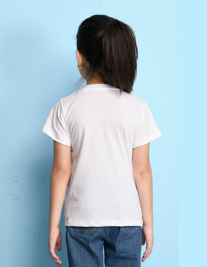 Nusyl Girl's White Cute Teddy Bear & Text Printed Regular Fit T-Shirt