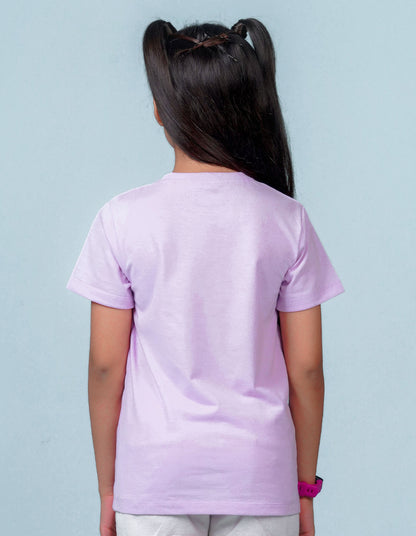 Nusyl Girl's Lilac Cute Bears & Text Printed Regular Fit T-Shirt