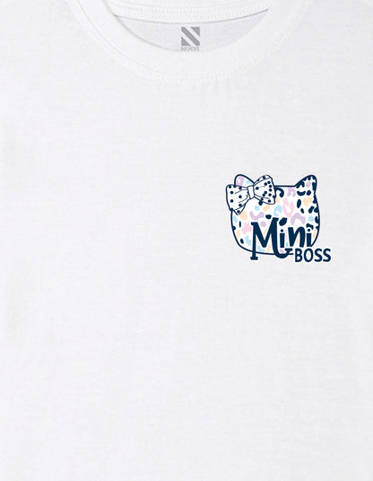 Nusyl Girl's White Mini Boss Text Printed Regular Fit T-Shirt