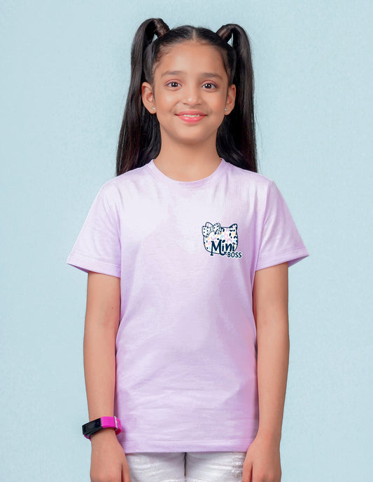 Nusyl Girl's Lilac Mini Boss Text Printed Regular Fit T-Shirt