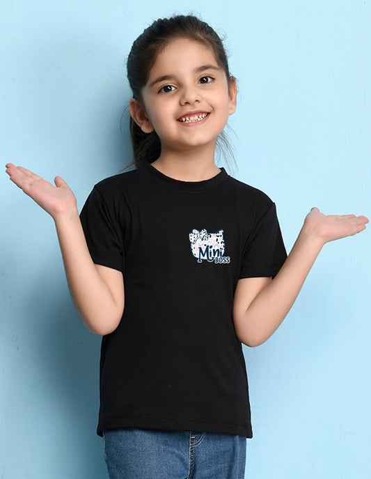 Nusyl Girl's Black Mini Boss Text Printed Regular Fit T-Shirt