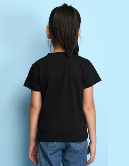 Nusyl Girl's Black Mini Boss Text Printed Regular Fit T-Shirt