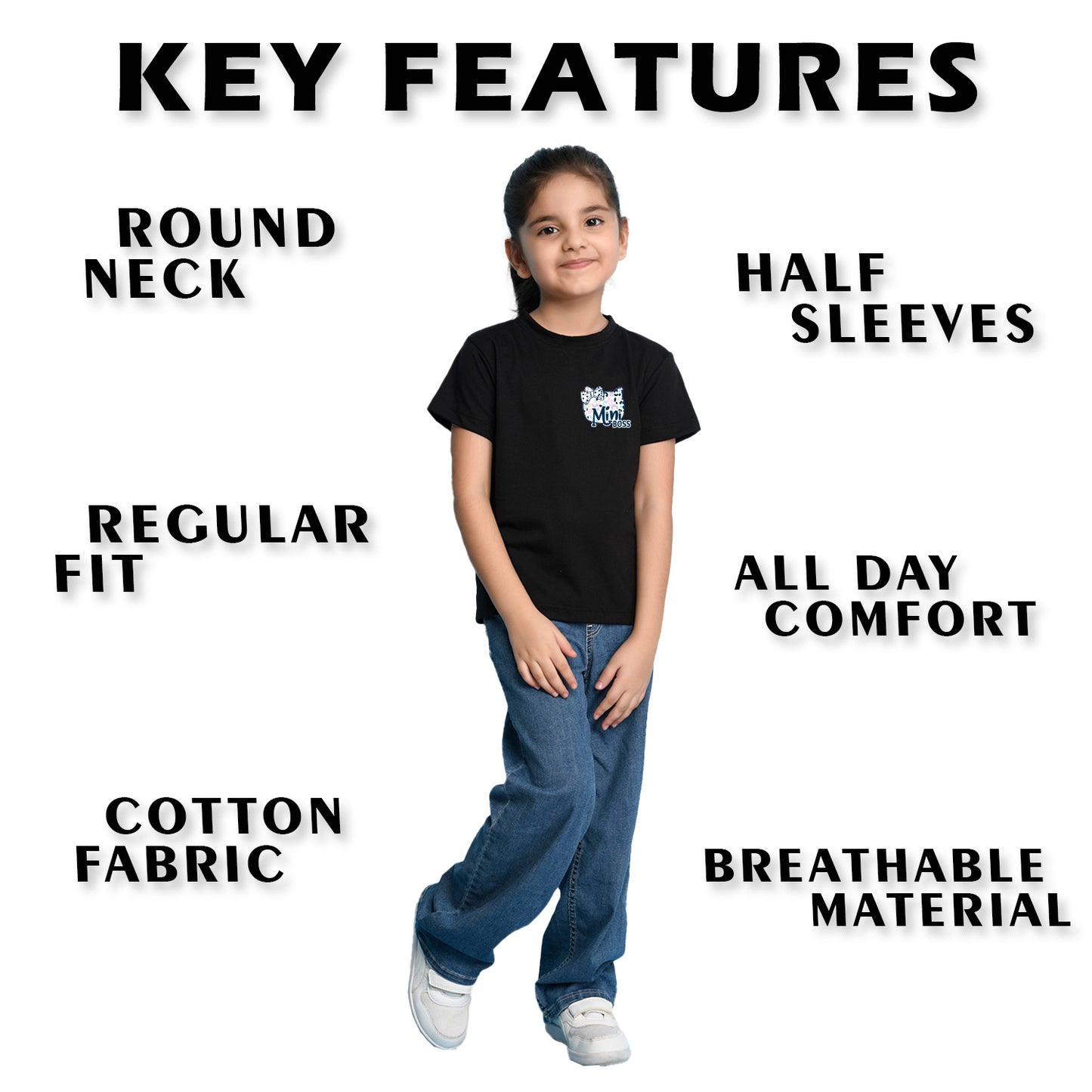 Nusyl Girl's Black Mini Boss Text Printed Regular Fit T-Shirt