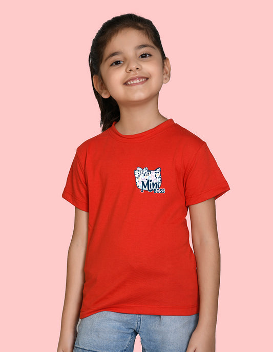 Nusyl Girl's Red Mini Boss Text Printed Regular Fit T-Shirt