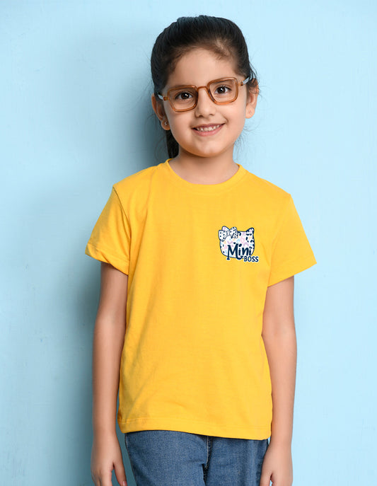 Nusyl Girl's Yellow Mini Boss Text Printed Regular Fit T-Shirt