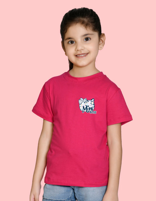 Nusyl Girl's Hot Pink Mini Boss Text Printed Regular Fit T-Shirt