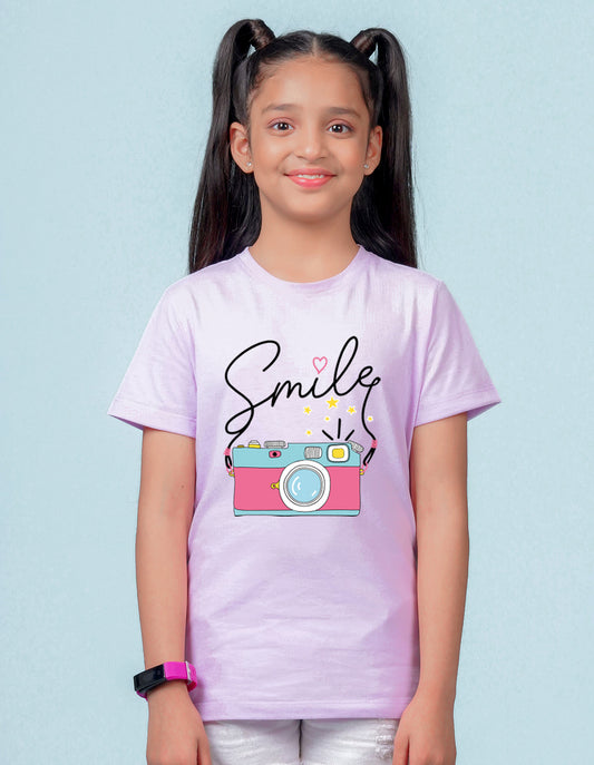 Nusyl Girl's Lilac Smile Text Printed Regular Fit T-Shirt
